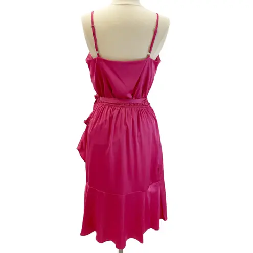 Tahari A.S.L. Womens S Dress Ruffle Bright Pink Satin Summer Flirty Barbiecore