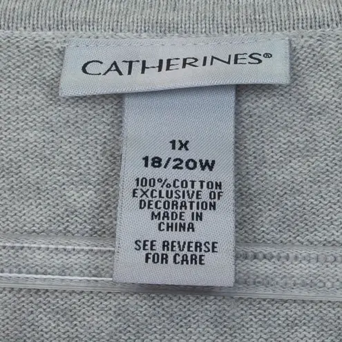 Catherines Womens Gray Scottie Dog Scoop Neck Sweater Size 1X Gray Preppy Cozy