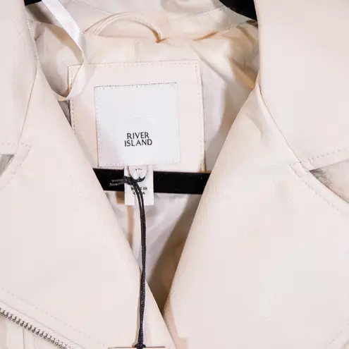 NEW River Island Faux Vegan Fur Leather Panel Comfort Layer Puffer Jacket Stone