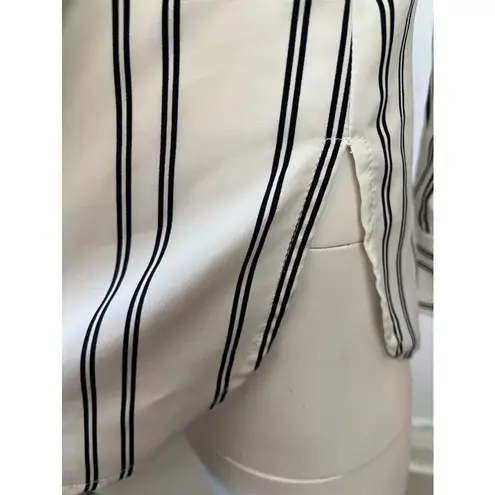 Ellen Tracy Black white Stripe button down long sleeve dress shirt blouse