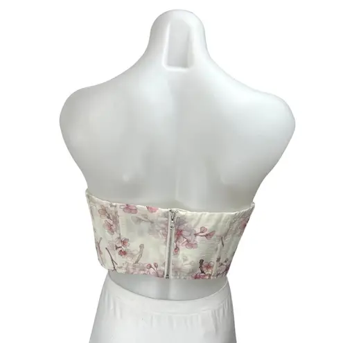 Bardot Gracious White Floral Sleeveless Strapless Bandeau Corset Crop Tank Top M