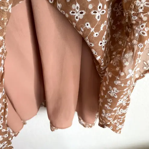 Shoshanna Neutral Tan Eyelet Mini Dress