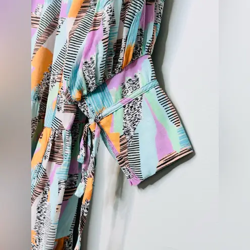 Fresha London Abstract Brush Print Purple Green Black Mini Dress Size L