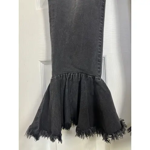 Hidden Black Bell Bottom Flare Leg Ruffle Fringe Denim Jeans Size 31 Grunge Goth