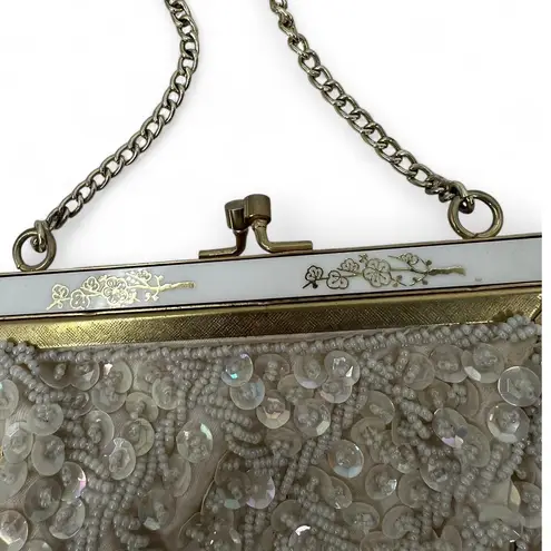 VINTAGE Bag Purse Clutch 1950s/60s vintage seed bead sequin Evening pearl White