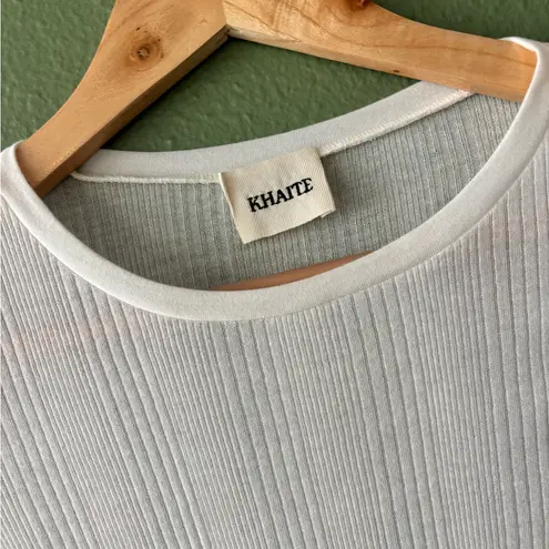 KHAITE Lenora Ribbed Long Sleeve Crew Neck Top Cream Size XS