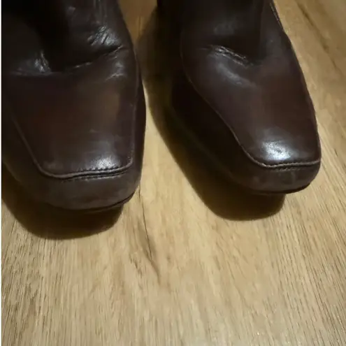 Bandolino Brown Y2K Leather Block Heel Ankle Boots – Size 9M Square