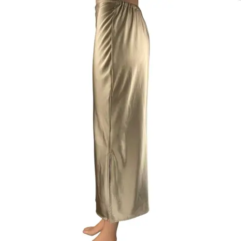 Old Navy  Gold Metallic Silky Satin High Waist Slit Midi Straight Pencil Skirt XS