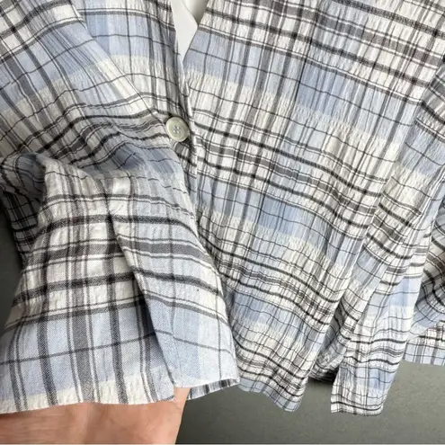 Melrose and Market Women’s Plaid Seersucker Blazer Light Blue White Size Small