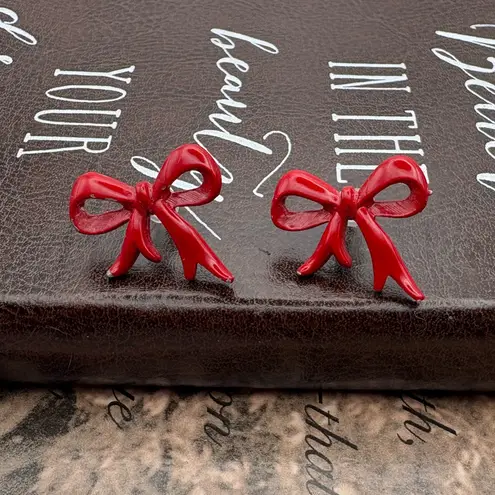 Vintage Red Bow Earrings Retro 80s Enamel Holiday Valentine Jewelry