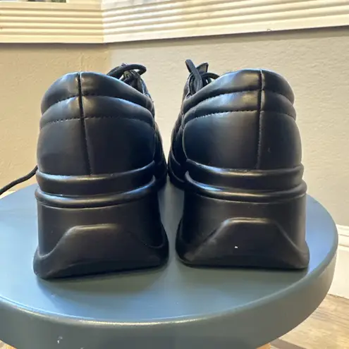 l.e.i. Vintage 90s Black Chunky Platform Lace Up Quilted Shoes Square Toe Y2K Size 10