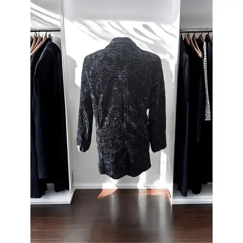 Roaman’s Roaman's Sequin Blazer Black Floral Statement Party Glam Plus Size 18W