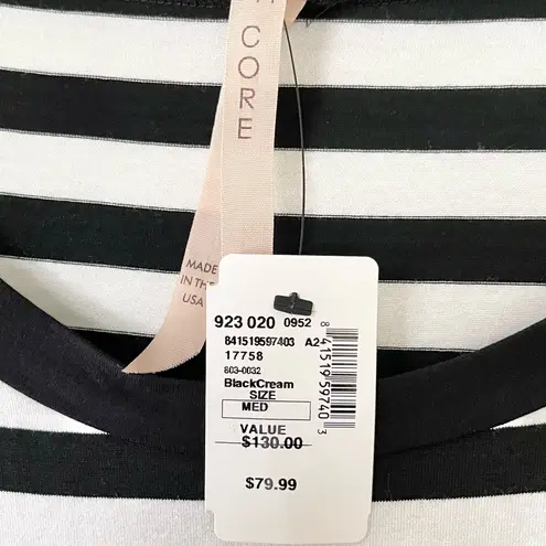 Bailey44 NWT Bailey 44 Core Women’s 3/4 Sleeve Striped Hi Low Hem Top Black White Medium