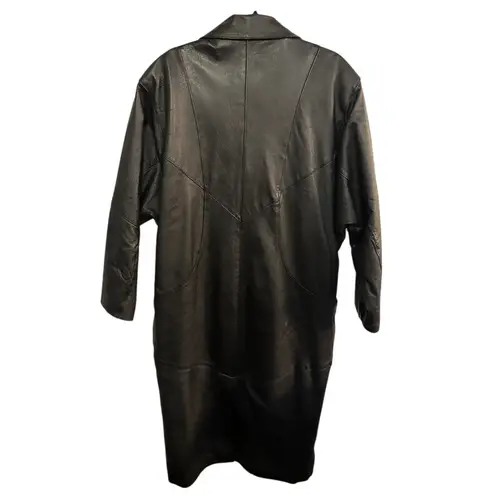 Women's Black Leather Trench Coat Size Medium Vintage Grunge Goth Matrix 90's