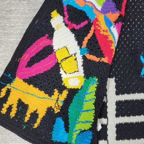 Vintage TLC by Lambert Mexican Fiesta Cardigan Sweater Crochet Knit NWT Size M Black Size M