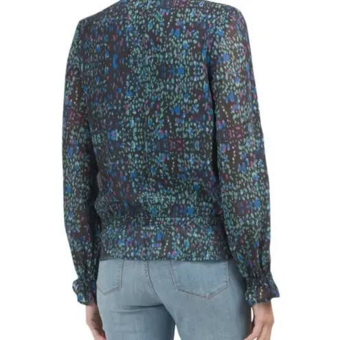 Q&A Smocked Ruffle Top Splatter Multi Print Career Blouse S