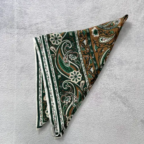 Vtg. Accompli 100% Silk Scarf Green Brown Paisley Floral Square Made In Japan