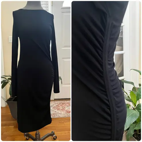 YSL Vintage Yves Saint Laurent Rive Gauche Black Bodycon Side Ruched Dress US 8