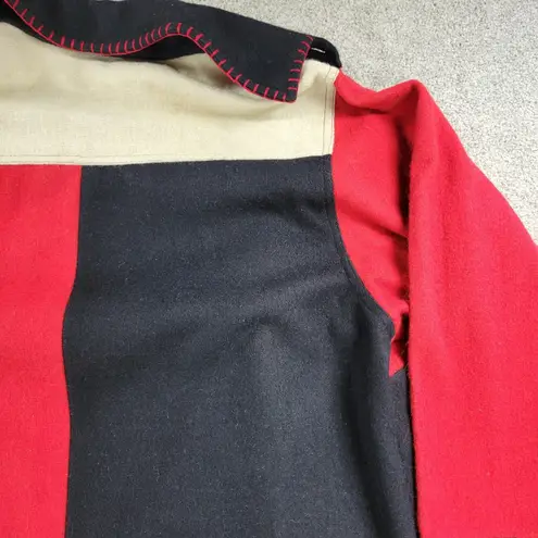 At Ease Women's Wool Cardinal Jacket 1X Red Black Collared Embroidered Patchwork