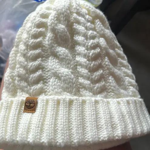 Timberland  Prescott Park Cabled Knit White Beanie with Sherpa lining NWOT