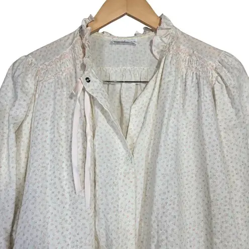 Vintage Miss Elaine 80s ILGWU Made In USA Floral Long Sleeve Button Up Nightgown Size M