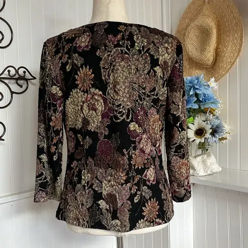 MSK Floral Draped Collar Top – Size Small Black