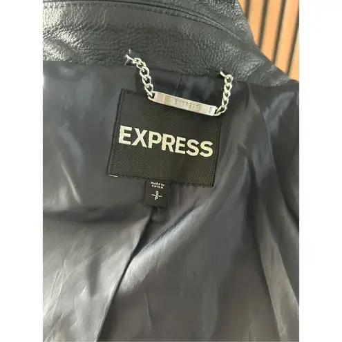 EXPRESS  faux leather dark blue jacket size small motto rock like style