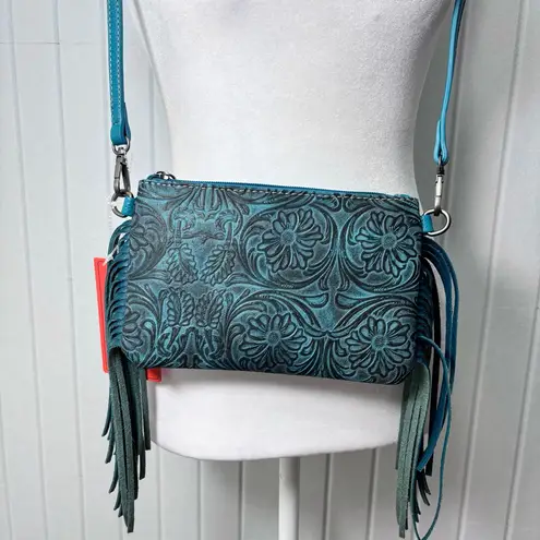 Montana West Montana West Blue /teal Floral Clutch with Fringe