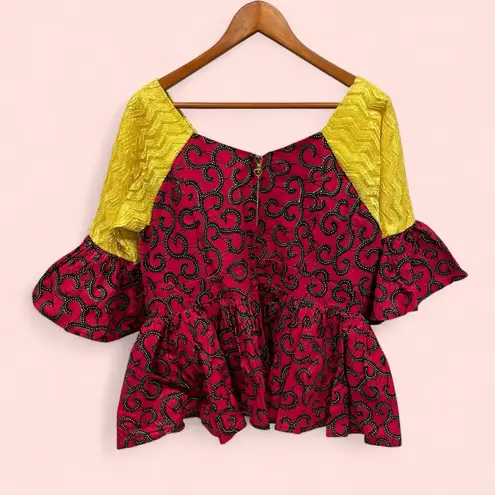 Handmade Fun African ankara limoncello sparkle peplum swirl top sweetheart