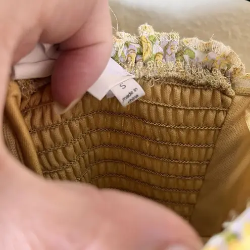 ASTR The Label Dress Womans Small Off Shoulder Two Tier Yellow Floral Multi Mini