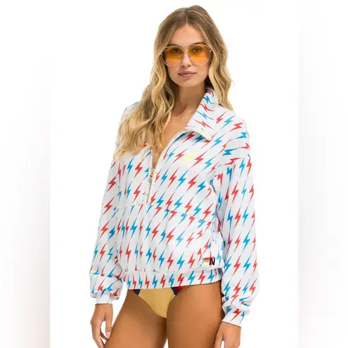 Aviator Nation BOLT EMBROIDERY FLEECE HALF ZIP SWEATSHIRT size small WHITE NWOT