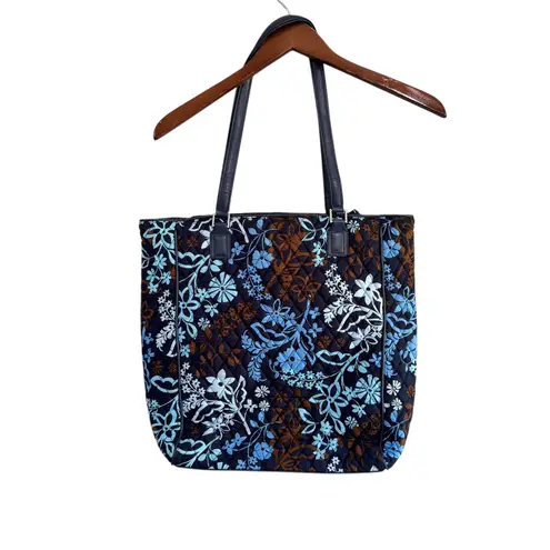 Vera Bradley Tote Bag Quilted Floral Travel Carryall Handbag Blue Brown