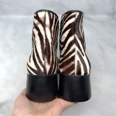 NEW Vintage Stiletto Brand Zebra Calf Hair Square Toe Leather Ankle Boots 8.5 White