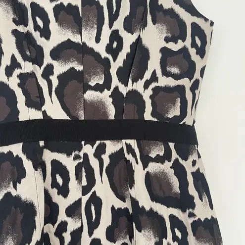 PAULE KA 38 (US 6) Animal Print Belted Lined Dress Designer Leopard Grosgrain Brown