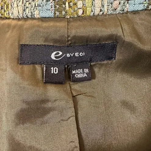 ECI Tweed Bucle Green Blue Cropped Blazer jacket Women's Size 10