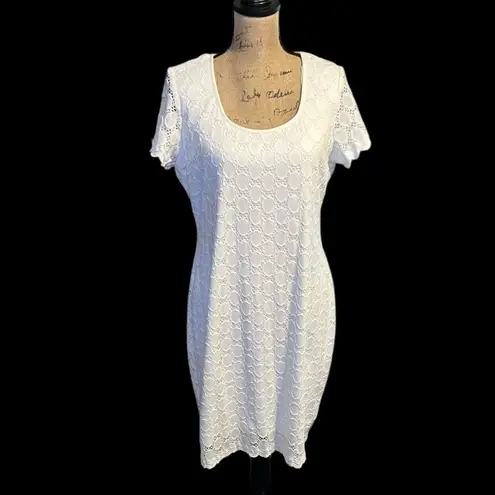 Ronni Nicole Ivory Eyelet Lace Dress with white liner.