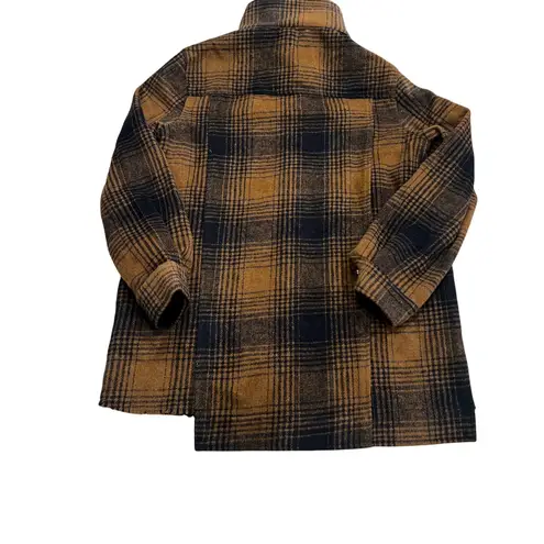 Mystree NEW Womens Plaid Shirt Jacket Shacket Brown Blue Hooded Size Large