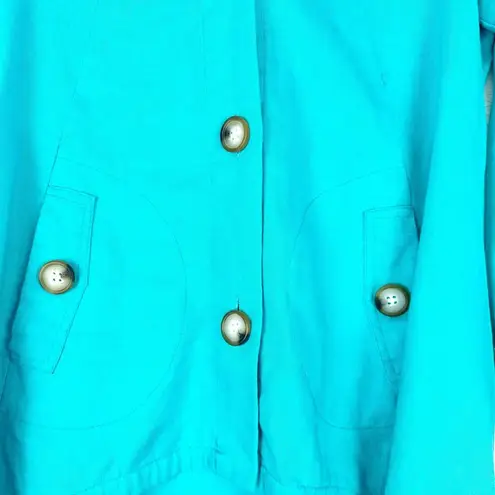 For Cynthia Linen Hooded Jacket Size Small Blue High Low Lagenlook
