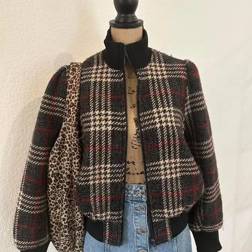 EXPRESS  x Negin Mirsalehi Wool Plaid Houndstooth Bomber Jacket