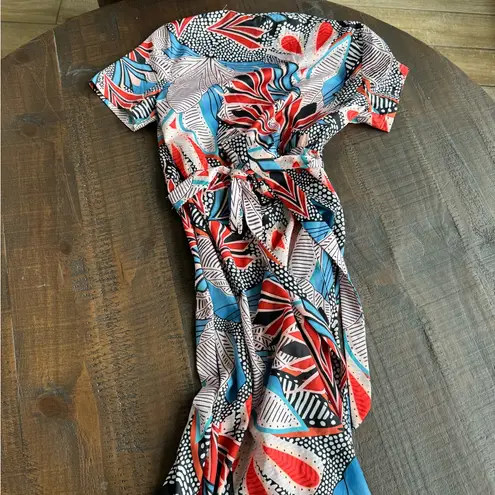 Colorful Patterned Wrap Dress Red Size 4