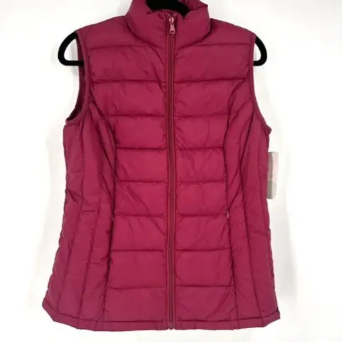 Market & Spruce NWT Womens Down Quilted Full Zip Packable Vest Burgundy Medium
