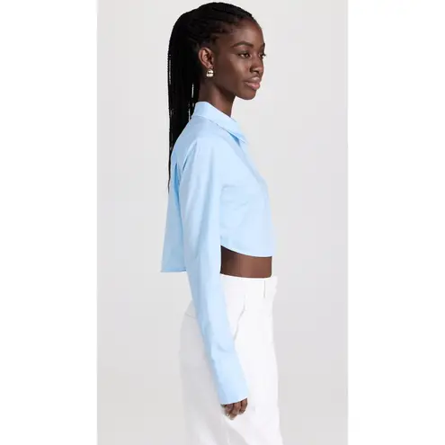STAUD Seneca French Blue Boxy Cropped Long Sleeve Button Up Collared Top Small