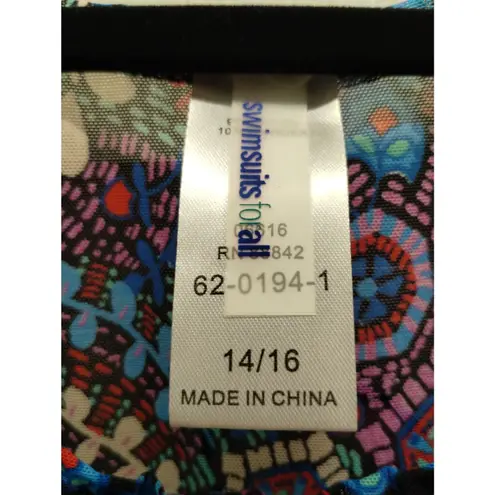 NWT Swimsuits For All Women's Size 14/16 Sheer Colorful Bathing Suit Coverup Blue