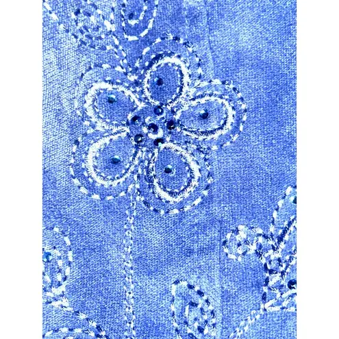 Alfred Dunner Sz 14 Floral Embroidered Classic Layering Essential Zip Jacket Blue