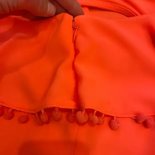 Crosby Bright Melon One Shoulder Top with Ruffle and Pom