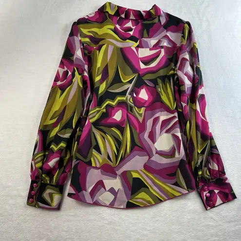 Missoni for Target M Medium Button Up Top Floral Blouse Retro Long Sleeve Womens Pink