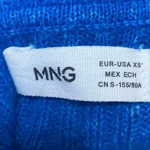 Mango MNG  Women's Blue Ribbed Knit Long Sleeve Turtleneck Sweater Top Size XS