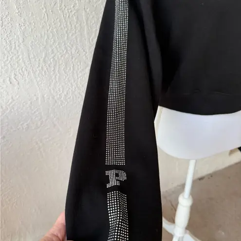 Victoria's Secret PINK Black Campus Bling Cropped Hoodie Size S Oversized