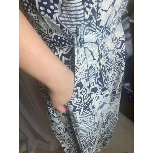 jumpsuit tribal urban overall 1980s navy blue white Size 12