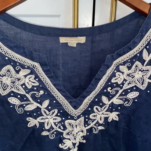 Charter Club Luxury 100% Linen Tunic Top embroidery. Coastal Grandma Resortwear